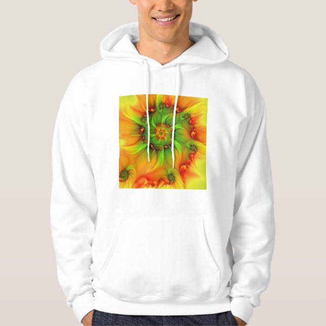 Hot Summer Green Orange Abstract Colourful Fractal Hoodie (Front)