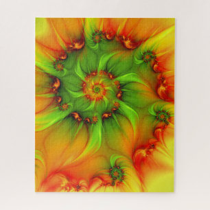 Hot Summer Green Orange Abstract Colourful Fractal Jigsaw Puzzle