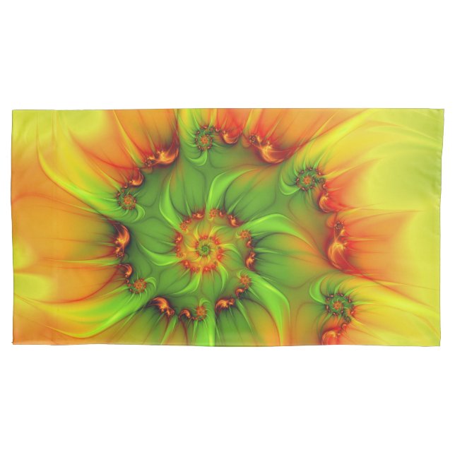 Hot Summer Green Orange Abstract Colourful Fractal Pillowcase (Front)
