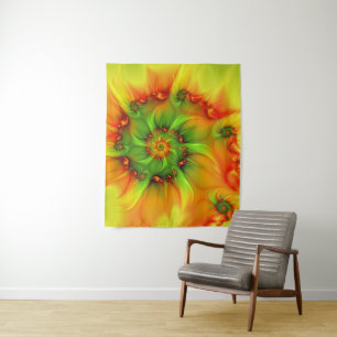 Hot Summer Green Orange Abstract Colourful Fractal Tapestry