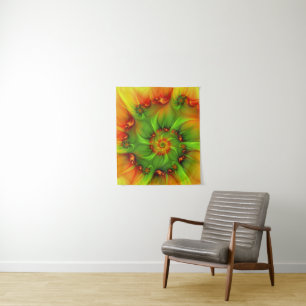Hot Summer Green Orange Abstract Colourful Fractal Tapestry