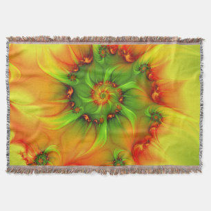 Hot Summer Green Orange Abstract Colourful Fractal Throw Blanket