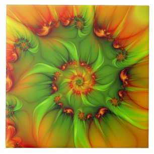 Hot Summer Green Orange Abstract Colourful Fractal Tile