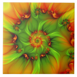 Hot Summer Green Orange Abstract Colourful Fractal Tile
