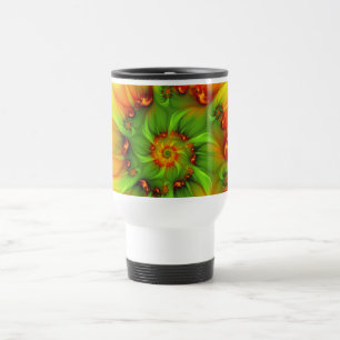 Hot Summer Green Orange Abstract Colourful Fractal Travel Mug