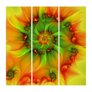 Hot Summer Green Orange Abstract Fractal Triptych