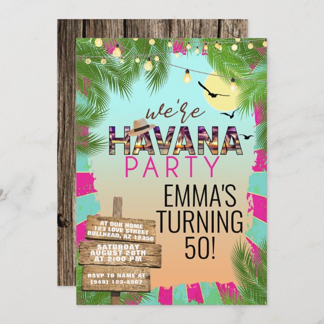 Hot Summer Havana Nights Retro Tropical Party Invitation (Front/Back)
