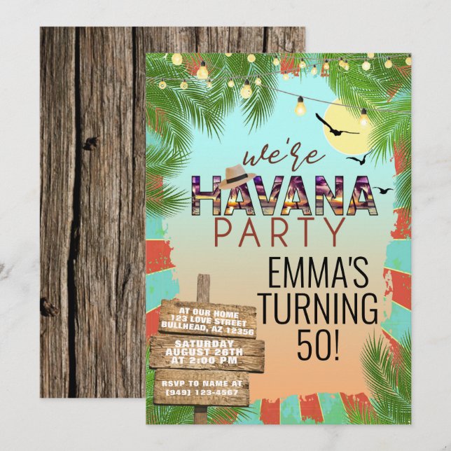 Hot Summer Havana Nights Retro Tropical Party Invitation (Front/Back)