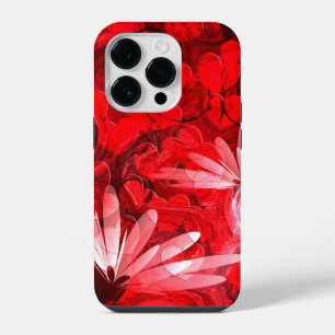 'Hot Summer Night' Red Abstract Floral And Hearts iPhone 14 Pro Case