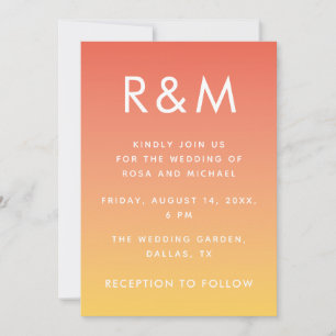 Hot Summer Orange Ombre Minimalist Monogram Invitation