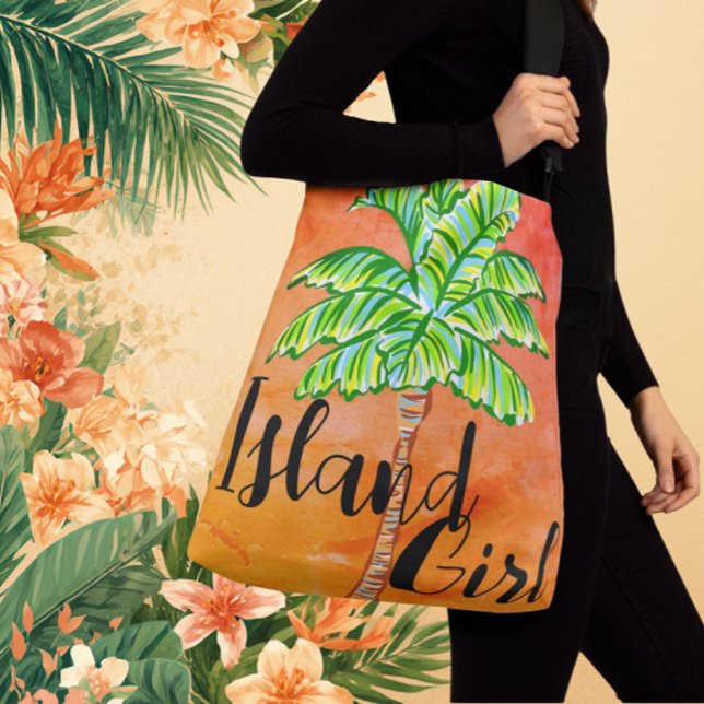 Hot Sunny Orange Tropical Palm Tree Island Girl  Crossbody Bag (Are you an Island Girl?)