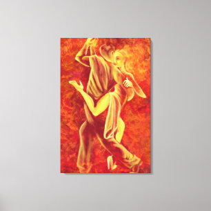 Hot Tango Dance - Fire Couple Art Painting Canvas Print