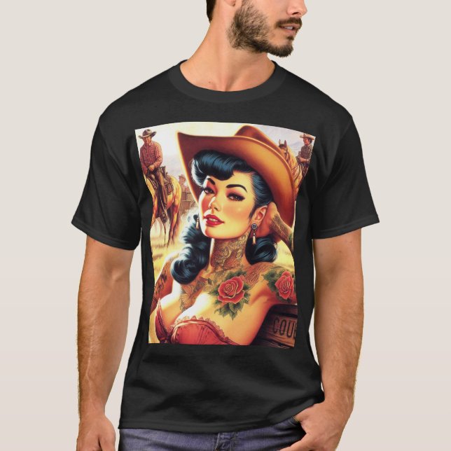Hot Tattoo Cowgirl T-Shirt (Front)
