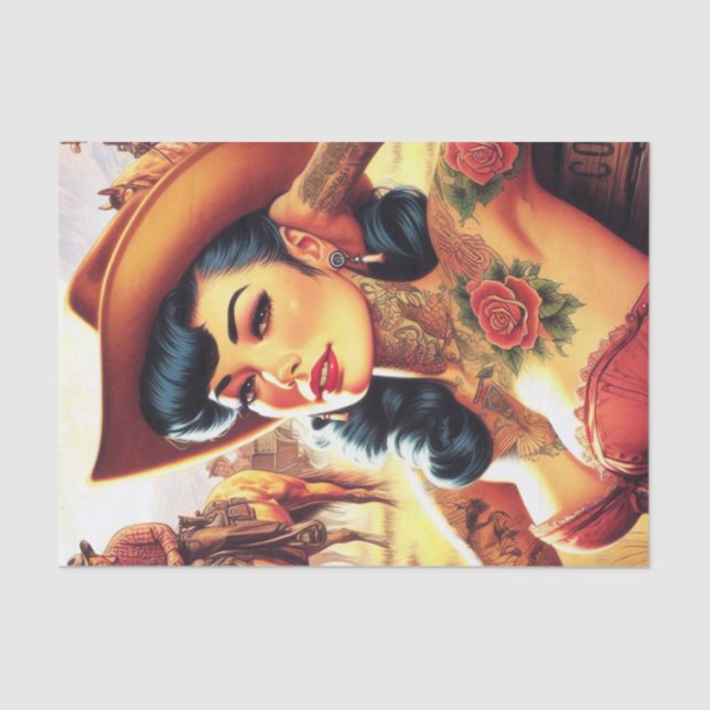 Hot Tattoo Cowgirl Tissue Paper (Front)