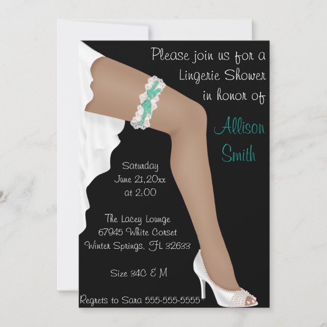 Hot Teal & White Lace Lingerie Bridal Shower Invitation (Front)