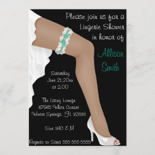 Hot Teal & White Lace Lingerie Bridal Shower Invitation