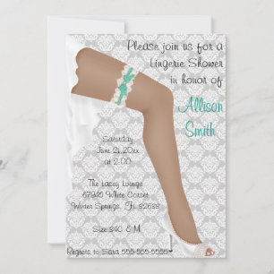 Hot Teal & White Lace Lingerie Bridal Shower Invitation