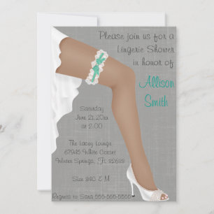 Hot Teal & White Lace Lingerie Bridal Shower Invitation