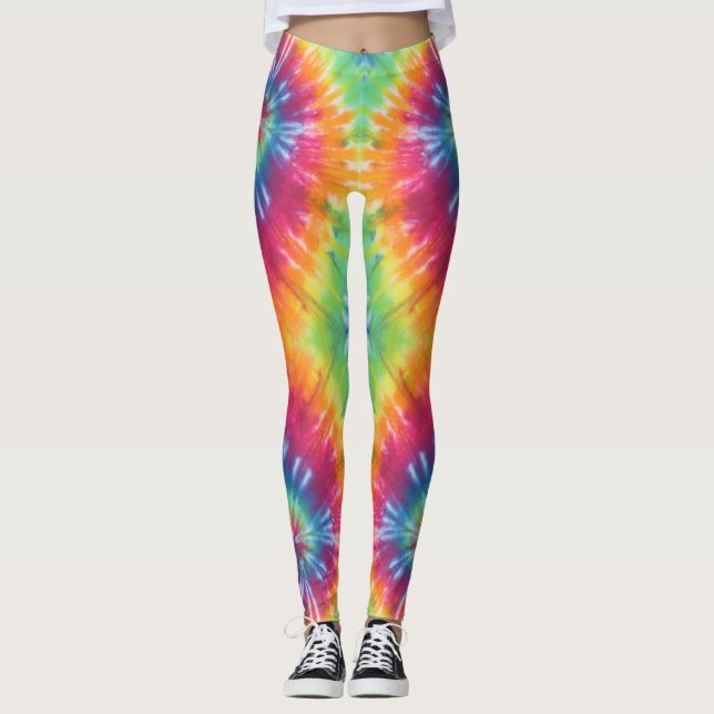 Hot Tie Dye Rainbow Swirl Leggings (Front)