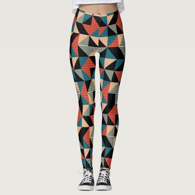 Hot Triangle: Geometric Memphis Style. Leggings (Front)