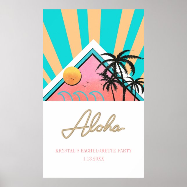 Hot Tropical Beach Bachelorette Party Neon Poster (Front)