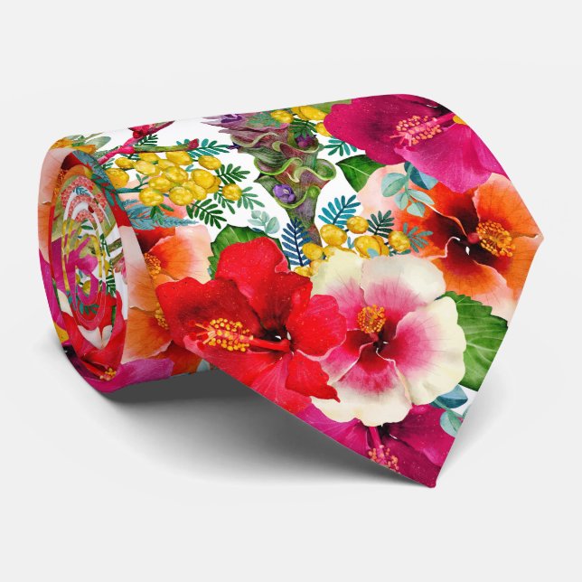 Hot Tropical Blooms Pattern Tie (Rolled)