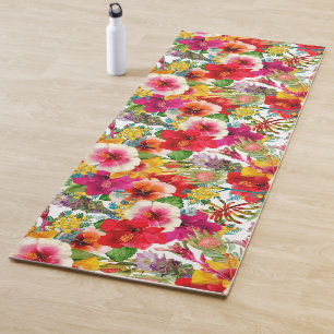 Hot Tropical Blooms Pattern Yoga Mat
