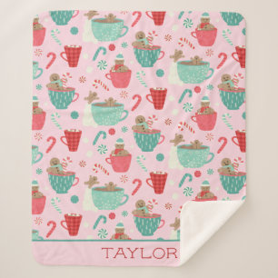 Hot Tub Gingerbread Cute Pink Hot Cocoa Pattern Sherpa Blanket