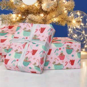 Hot Tub Gingerbread Cute Pink Hot Cocoa Pattern Wrapping Paper