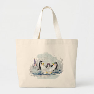 Hot Tub Penguins_bl Large Tote Bag