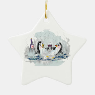 Hot Tub Penguins Ceramic Tree Decoration