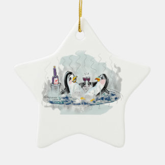 Hot Tub Penguins Ceramic Tree Decoration