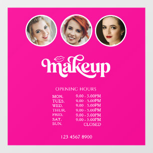 Hot Vibrant Pink 3 Photo Makeup MUA Opening Hours Window Cling