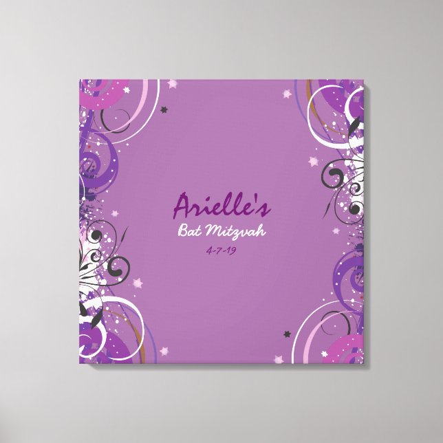 Hot Violet Swirls Stars Bat Mitzvah Sign In Board (Front)