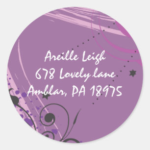 Hot Violet Swirls Sticker Return Address Seal rsvp