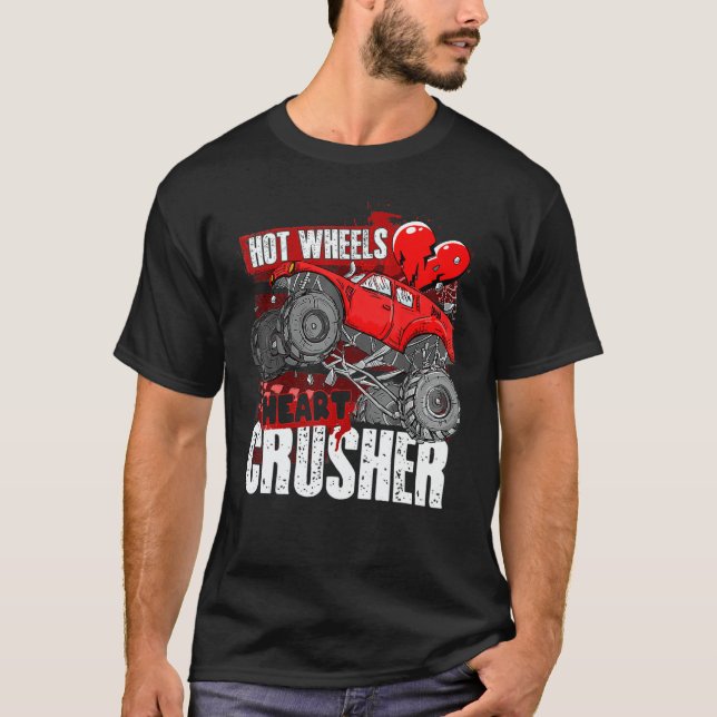Hot Wheel Valentines Day Hearts Crusher Monster Tr T-Shirt (Front)