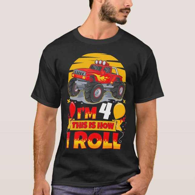 Hot Wheels Birthday Im 4 This Is How I Roll T-Shirt (Front)