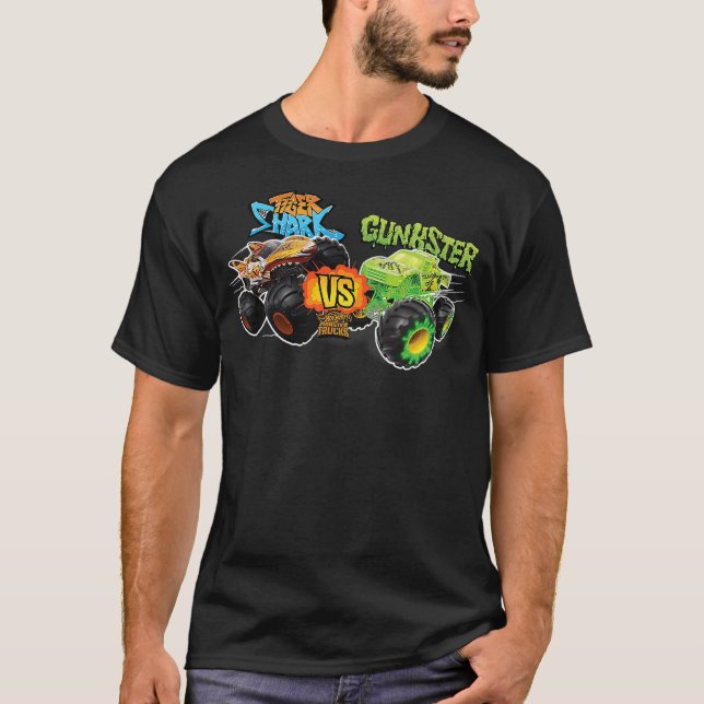 Hot Wheels Monster Trucks - Tiger Shark vs Gunkste T-Shirt (Front)