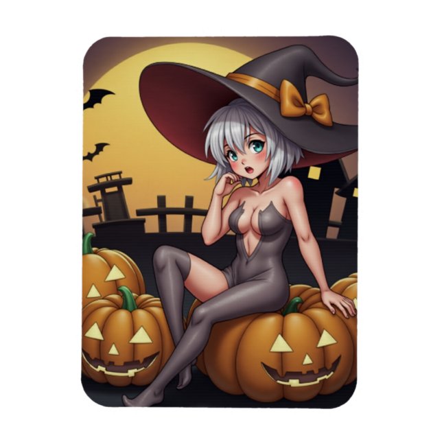 Hot Witch in Halloween Pumpkin Patch Magnet (Vertical)
