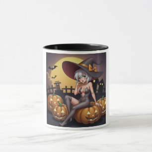 Hot Witch in Halloween Pumpkin Patch Mug
