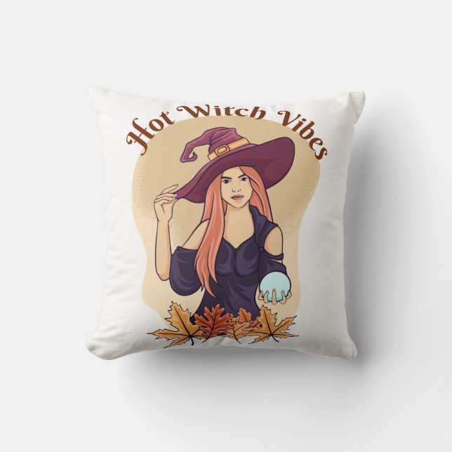 Hot Witch Vibes Ghost Funny Halloween Groovy Cushion (Front)