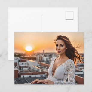 Hot woman on rooftop  postcard