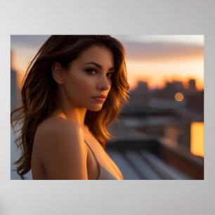Hot woman on rooftop  poster