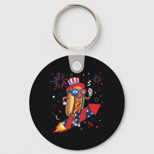 Hotdog 4th Of July Patriotic Rocket And Fireworks Key Ring
