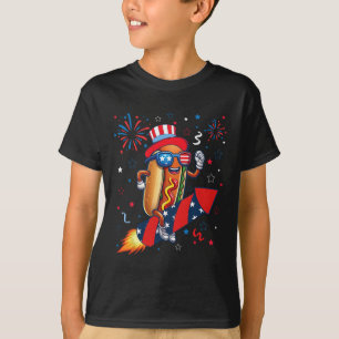 Hotdog 4th Of July Patriotic Rocket And Fireworks  T-Shirt