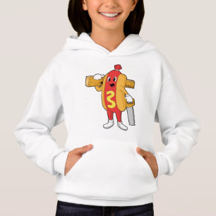 Hotdog as Carpenter with Saw & Wood