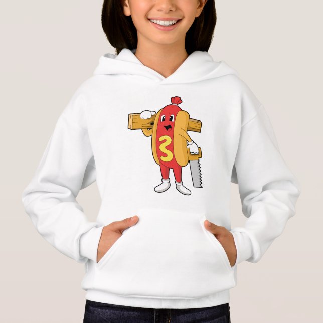 Hotdog as Carpenter with Saw & Wood (Front)