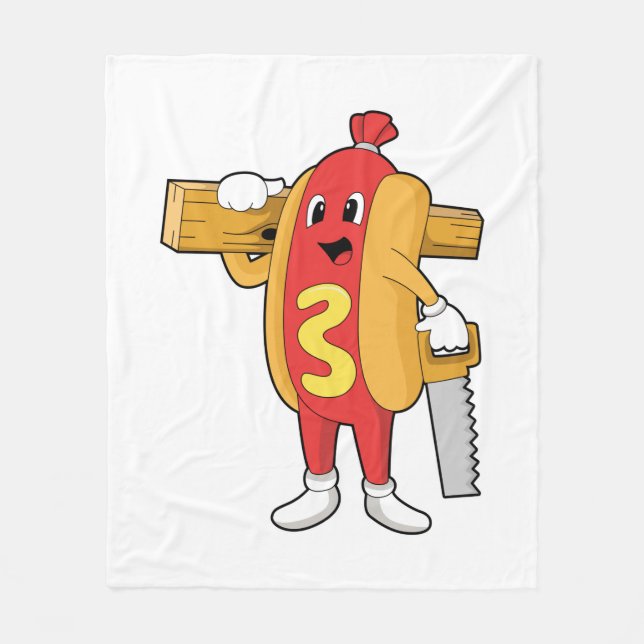 Hotdog as Carpenter with Saw & Wood Fleece Blanket (Front)
