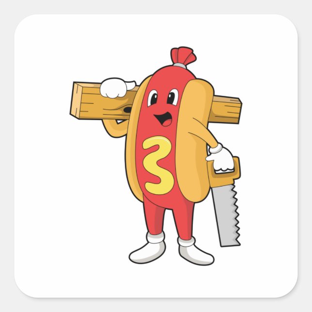 Hotdog as Carpenter with Saw & Wood Square Sticker (Front)