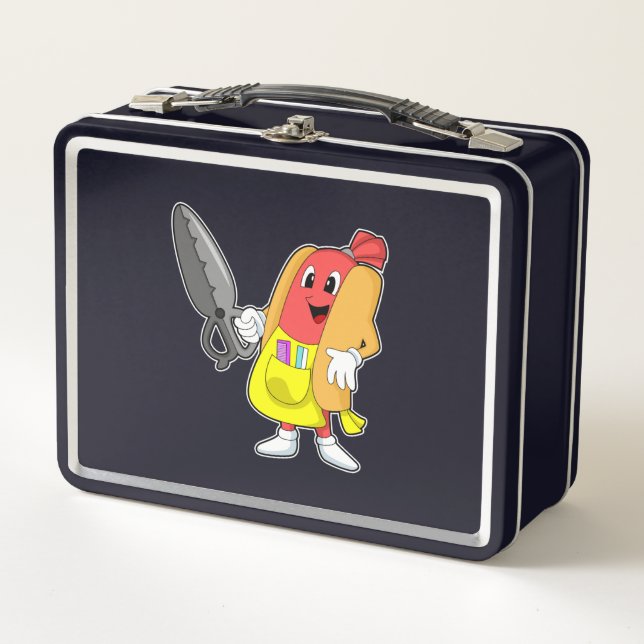 Hotdog as Hairdresser with Scissors Metal Lunch Box (Front)